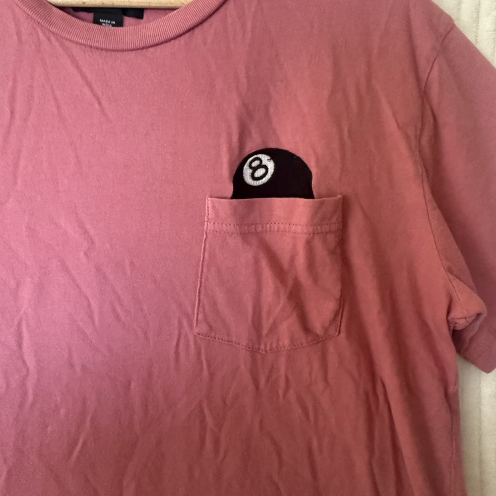 Stussy Shirt Mens Sz Small Mauve 8 Ball Pocket Graphic Classic Streetwear Tee - Picture 8 of 11